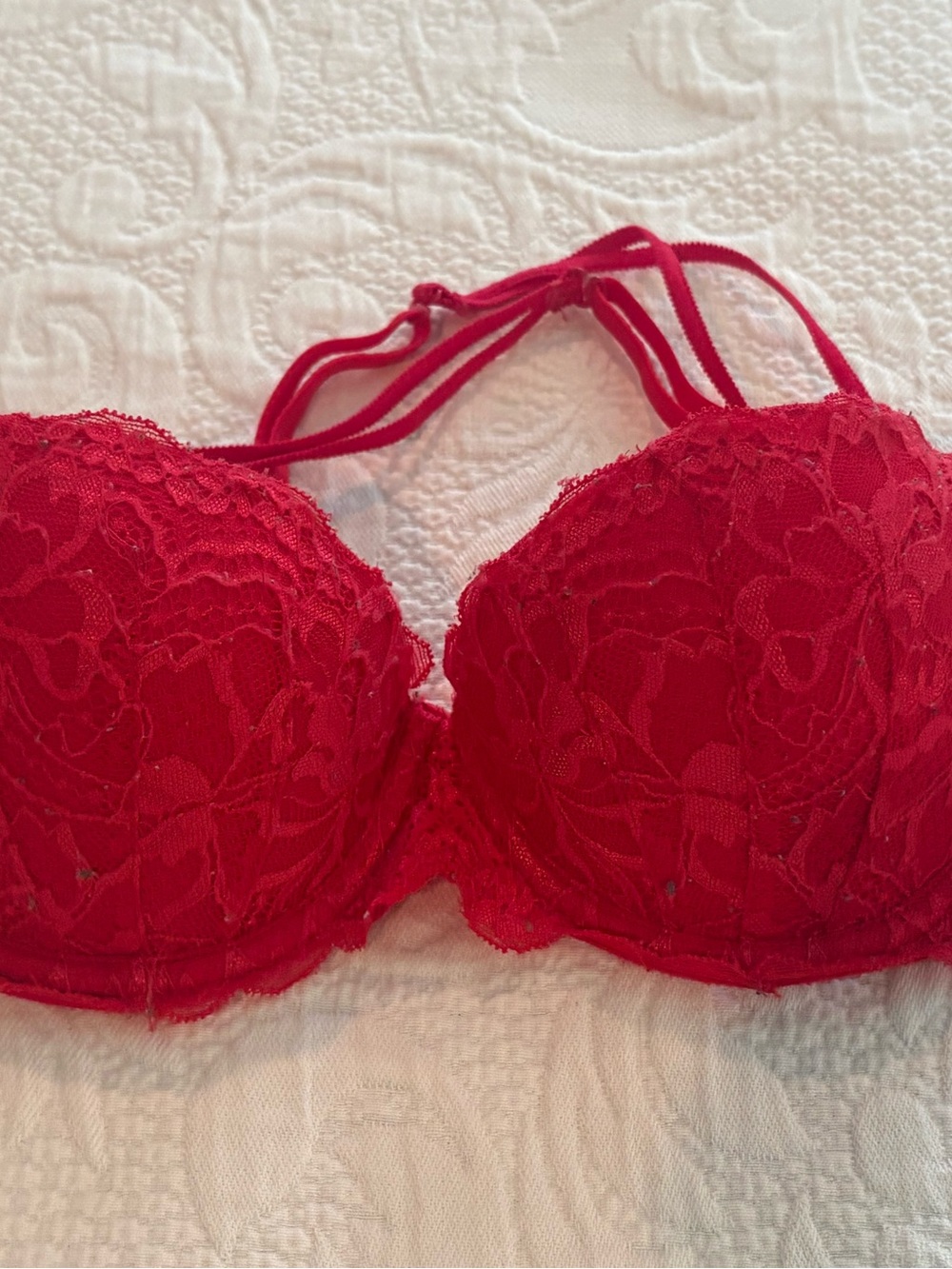 PINK Victoria's Secret Red Lace Demi Bra